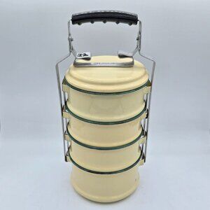 Rare, functional Vintage Tiffin Enamel Lunch Box | Yellow Metal Food Carrier